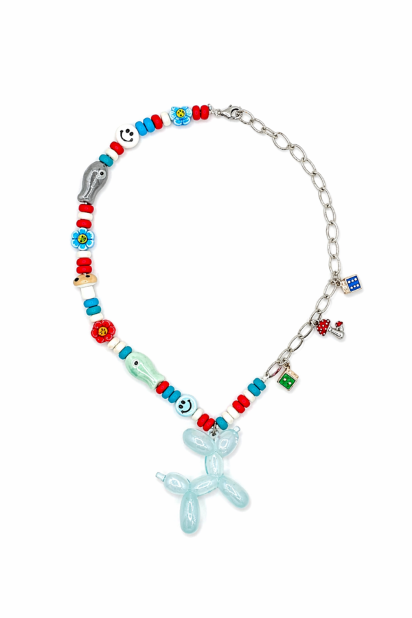 chunky balloon blue dog necklace