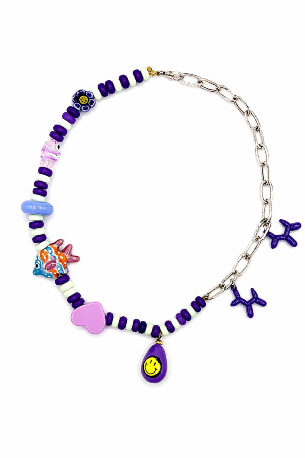 chunky purple pearl with smiley necklace